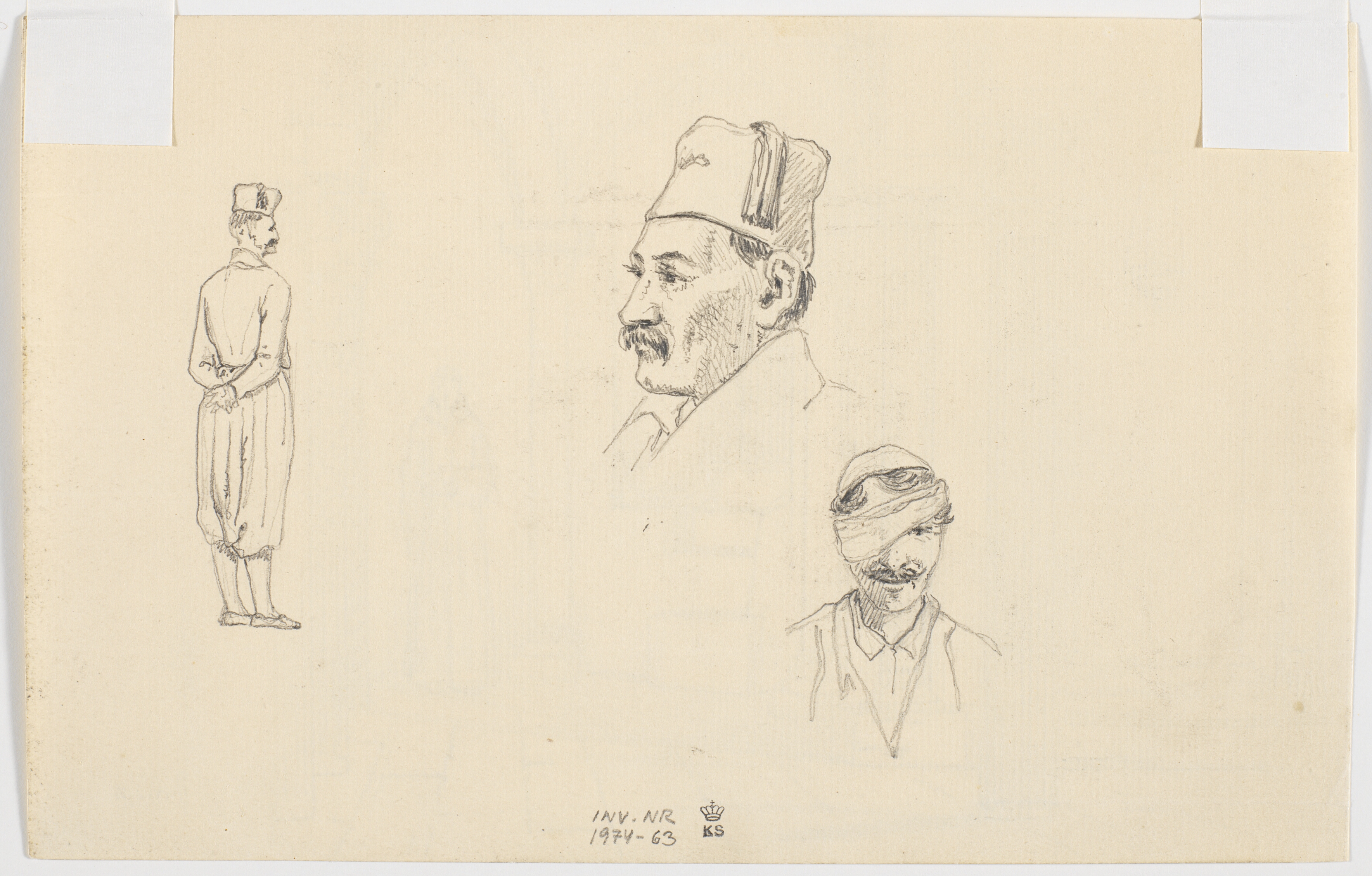 To studier af hoveder og en figurstudie